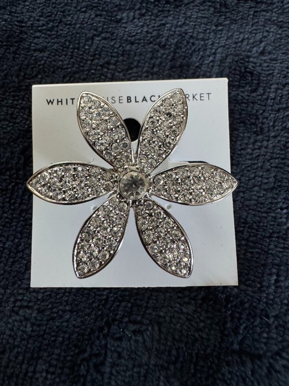 White House Black Market Silver Crystal Flower Brooch (NWT)